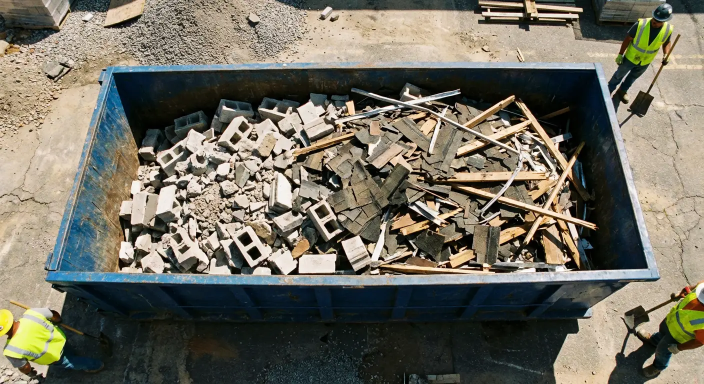 Roll-off dumpster loaded with construction debris in Kennewick, WA