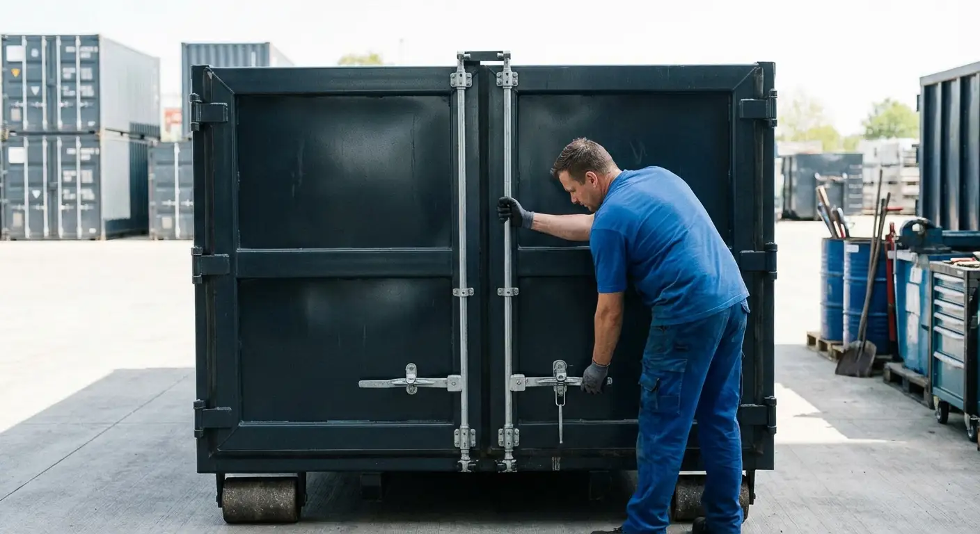 Dumpster walk-in loading door open showing easy access in Kennewick, WA