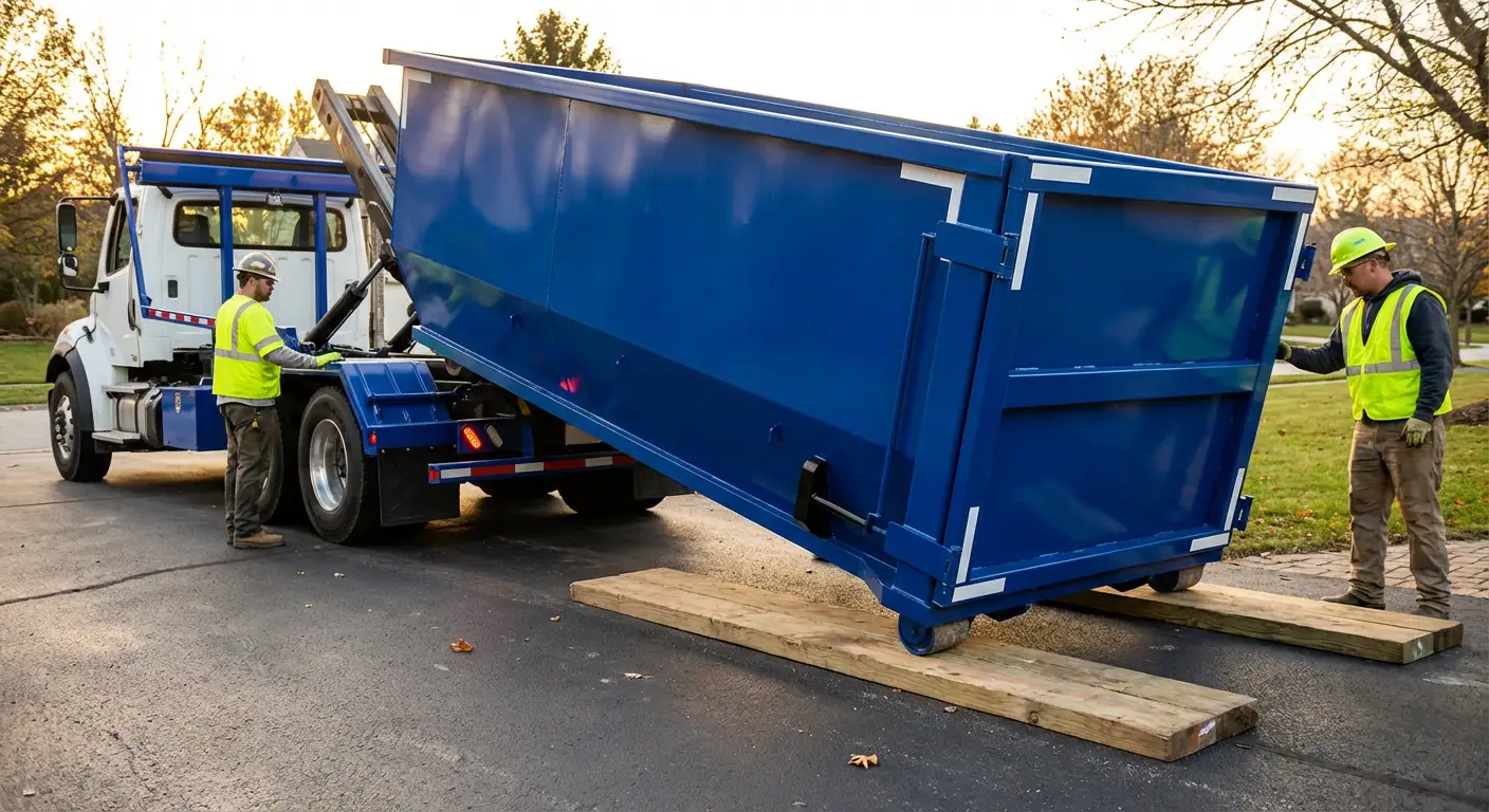 Dumpster delivery on driveway in Kennewick, WA