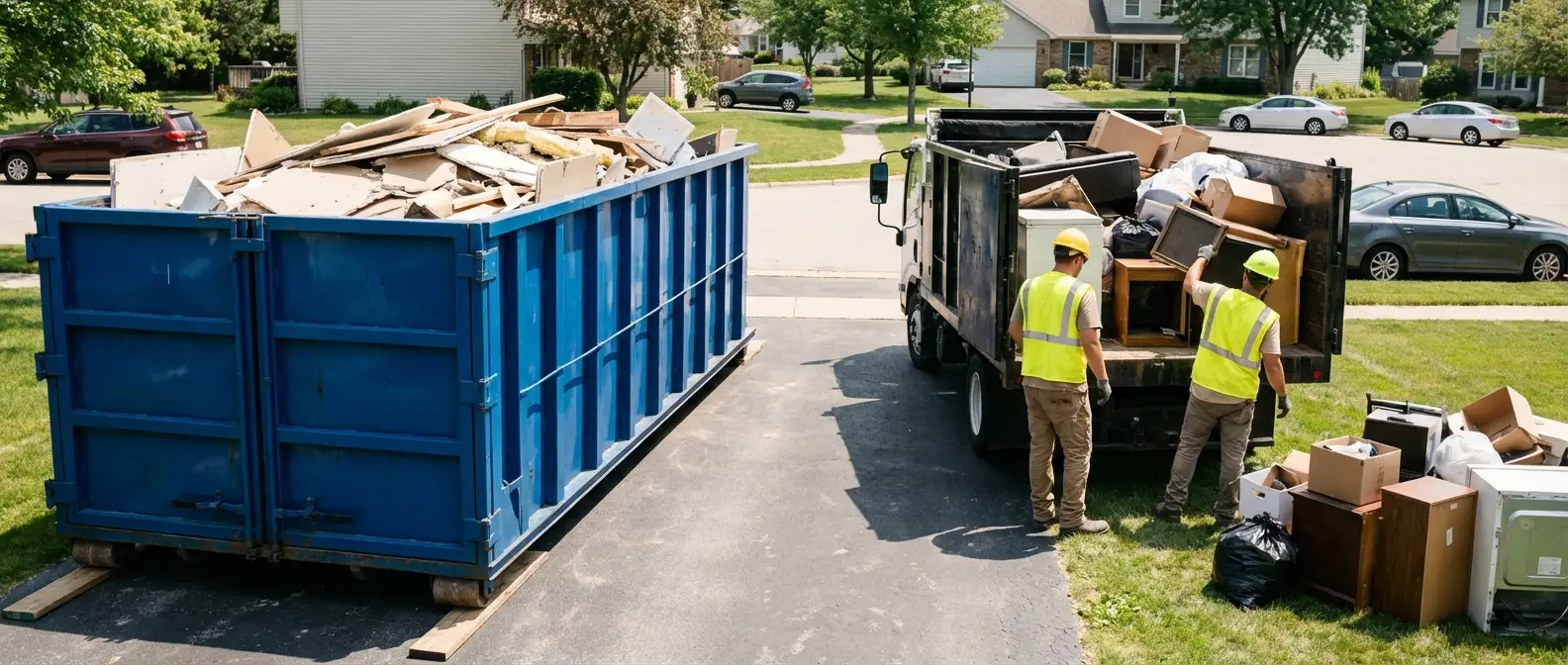 Dumpster rental versus junk removal service comparison showing capacity differences in Kennewick, WA